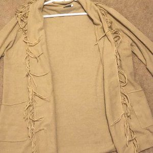 Tan Earthbound Trading Co. Cardigan with Fringe Detail